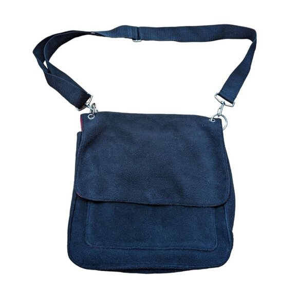 Vintage 1990s Y2K Old Navy Black Fleece Slouchy Crossbody Messenger Tote Bag - Picture 7 of 7